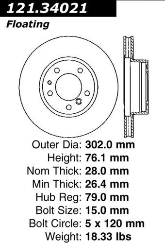 Centric 121.34021 front brake rotor/disc-c-tek standard rotor