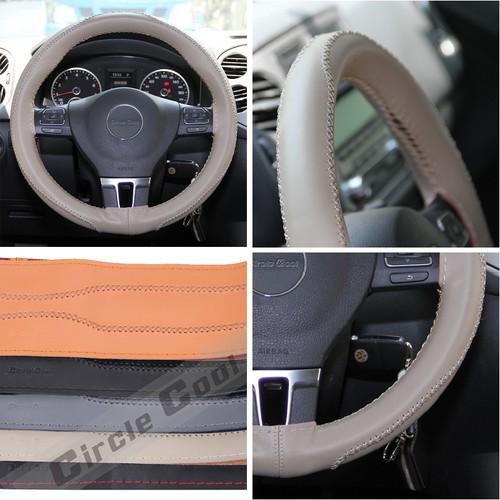 New leather steering wheel wrap cover 43007 beige hummer fiat car needle thread 