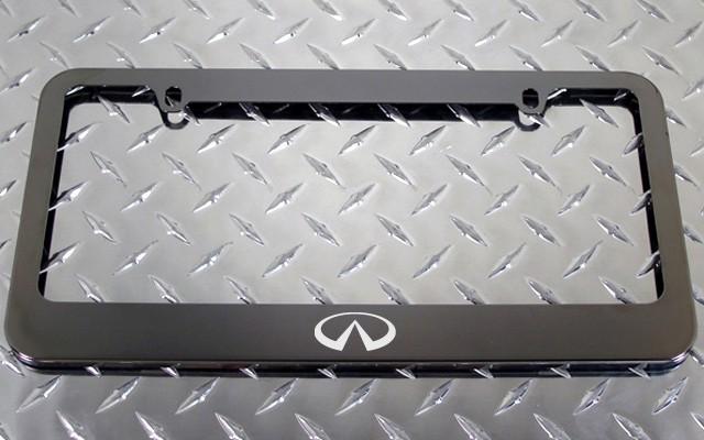 1 brand new infiniti logo gunmetal license plate frame + screw caps