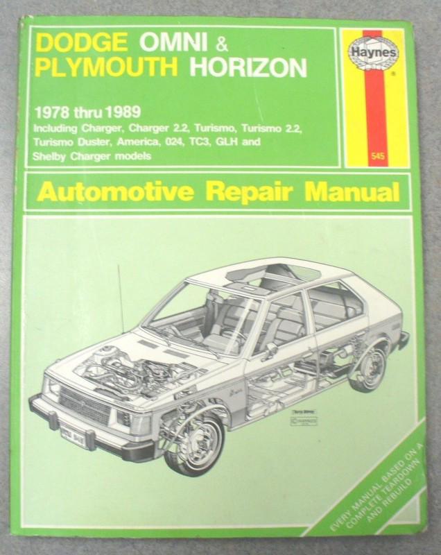 Haynes repair manual dodge omni plymouth horizon 78-89