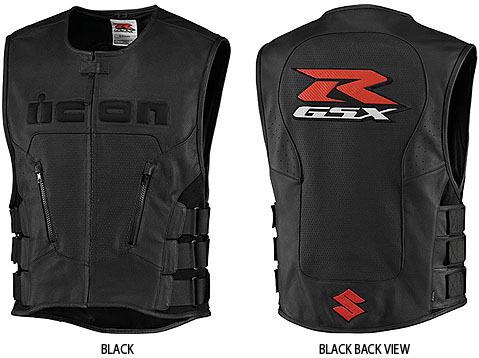 New icon gsxr black regulator leather vest motorcycle l xl large x-large