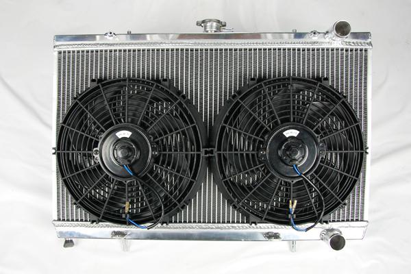 Gsp 2 row rb20 rb25 r32 r33 gtt gts skyline (turbo) aluminum radiator+ fan x2