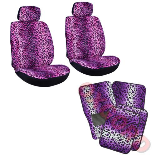 10pc violet pink leopard print truck bucket seat covers floor mats