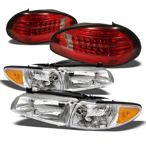 97-03 grand prix clear headlights+ red clear led tail lights combo set pair new