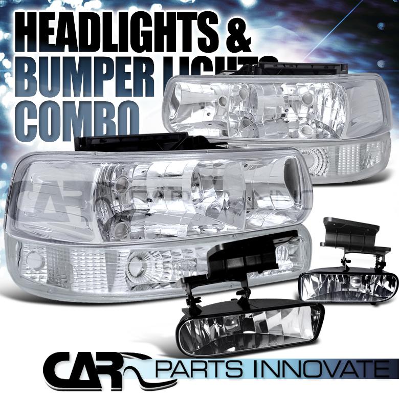 99-02 silverado 00-06 tahoe chrome headlights+bumper lamps+clear fog lights