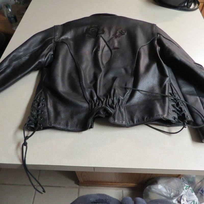  genuine motorcycle leather - women's medium / black w/ black roses genuine 