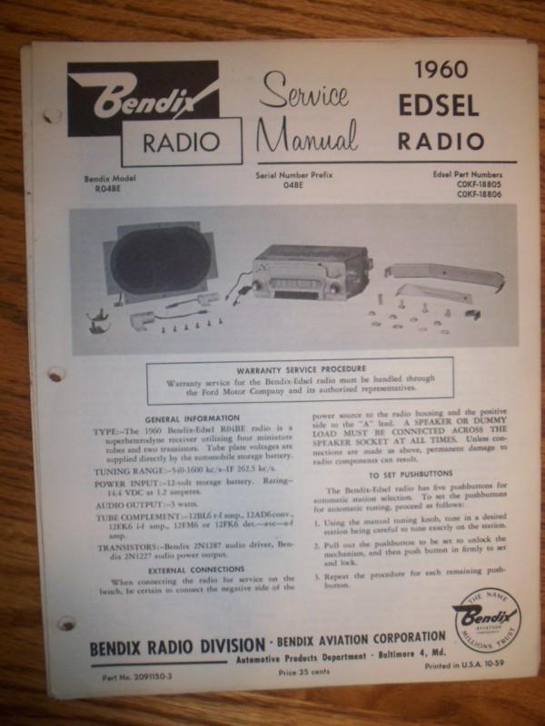 1960 edsel bendix radio service manual for pushbutton radio