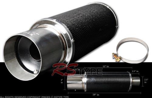 Universal carbon fiber 2.5" inlet / 4" flat chrome tip muffler black