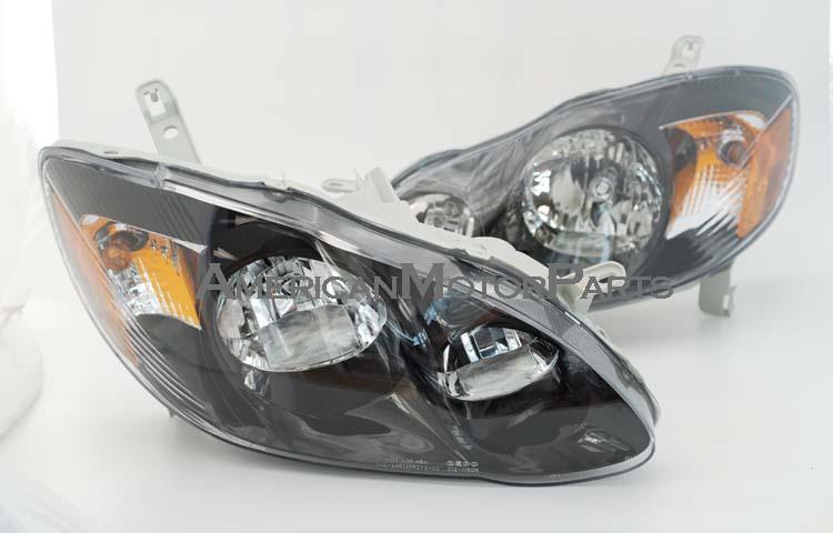 Depo pair euro style black headlights head lamps 03-07 04 05 06 toyota corolla