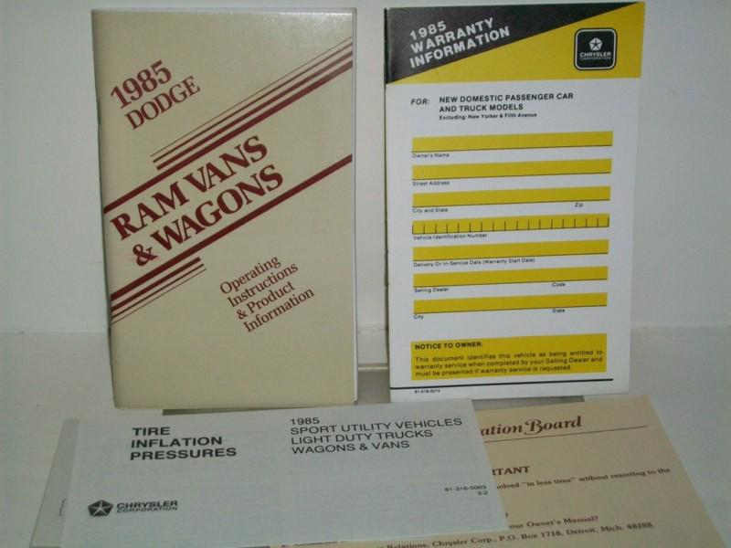 1985 dodge ram van, vans and wagons  owners manual