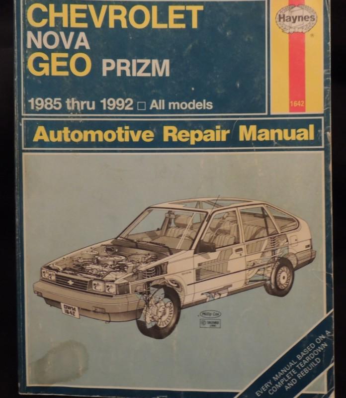 Chevrolet nova geo prizm 1985 thru 1992 automotive repair manual