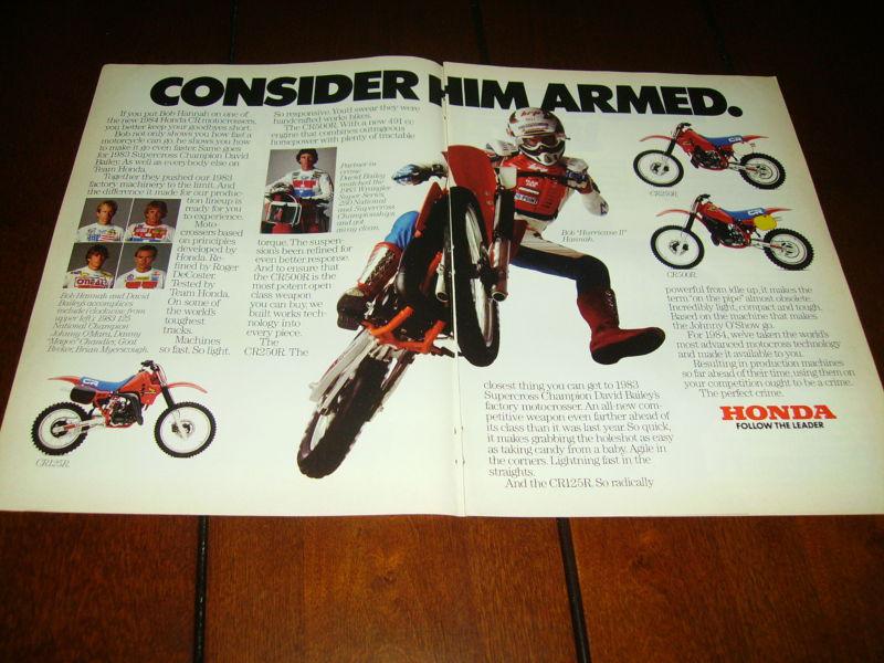 1984 honda bob hannah cr125r - cr250r - cr500r   ***original 2 page  ad***