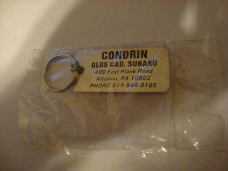 Vintage aluminum condrin olds cadillac subaru altoona pa keychain nip