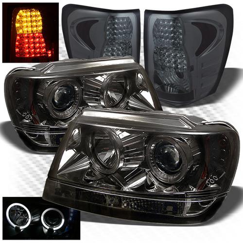 99-04 grand cherokee smoked halo projector headlights + led perform tail lights