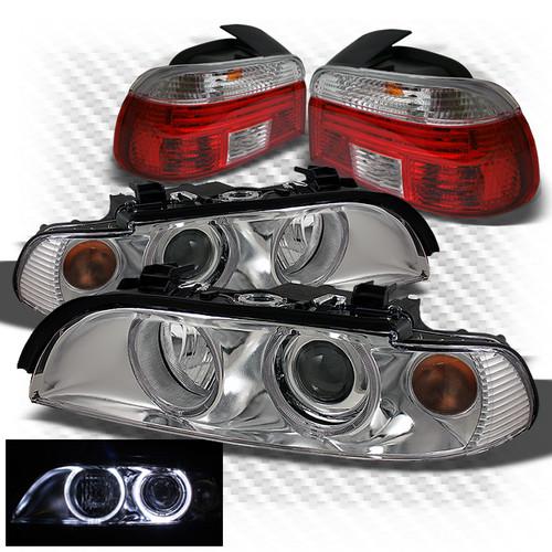 97-00 e39 5-series halo projector headlights + red clear tail lights combo set