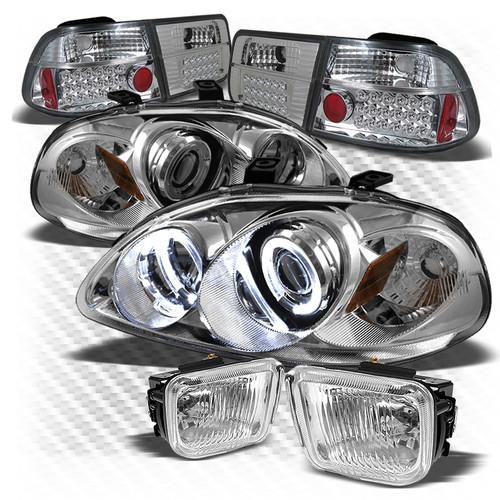 96-98 civic 2dr projector headlights + led perform tail lights + fog lights set