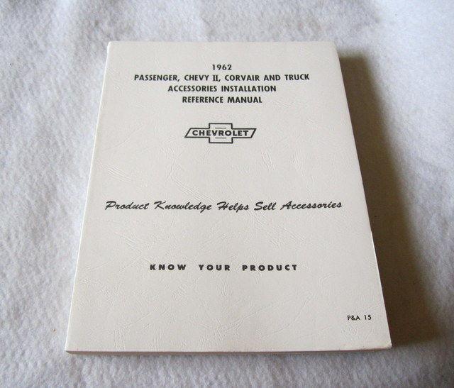 1962 chevrolet trucks, cars, corvair, chevy ii accessories installation manual