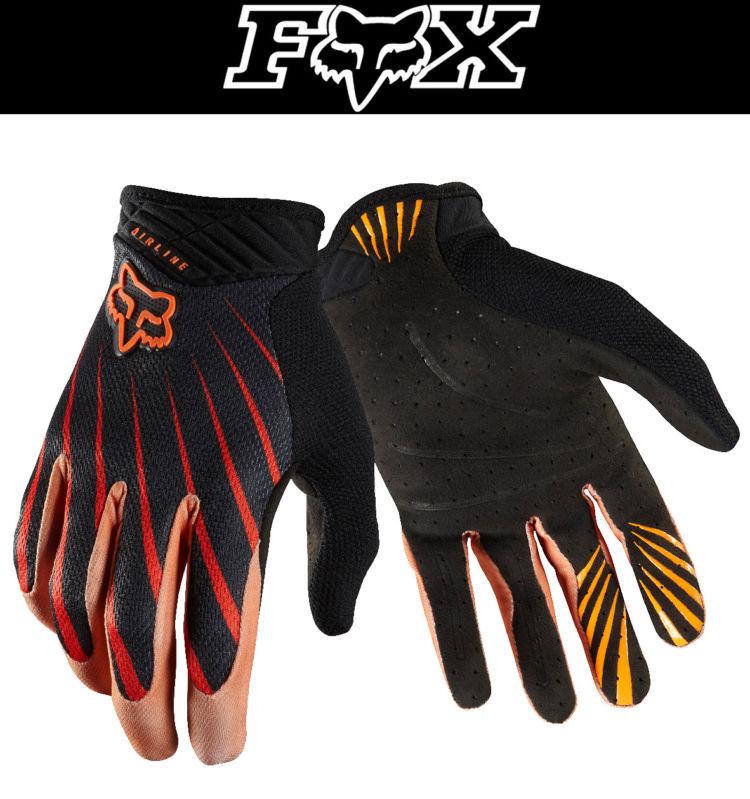 Fox racing airline black orange dirt bike gloves motocross mx atv 2014