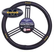 University of michigan team logo genuine leather steering wheel cover - u of m