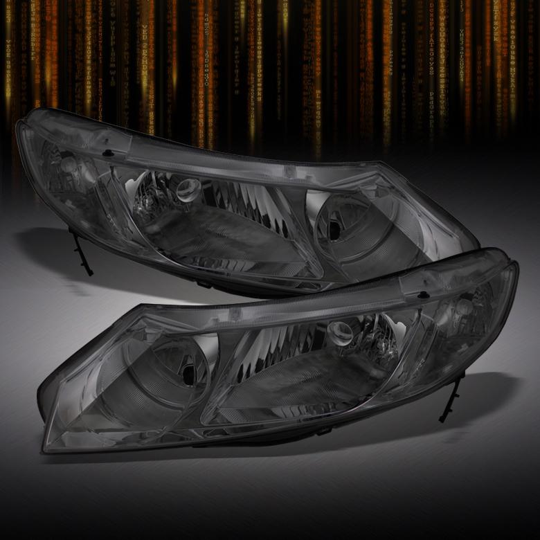 Smoked 06-08 honda civic 4dr crystal headlights lights lamp left+right pair sets