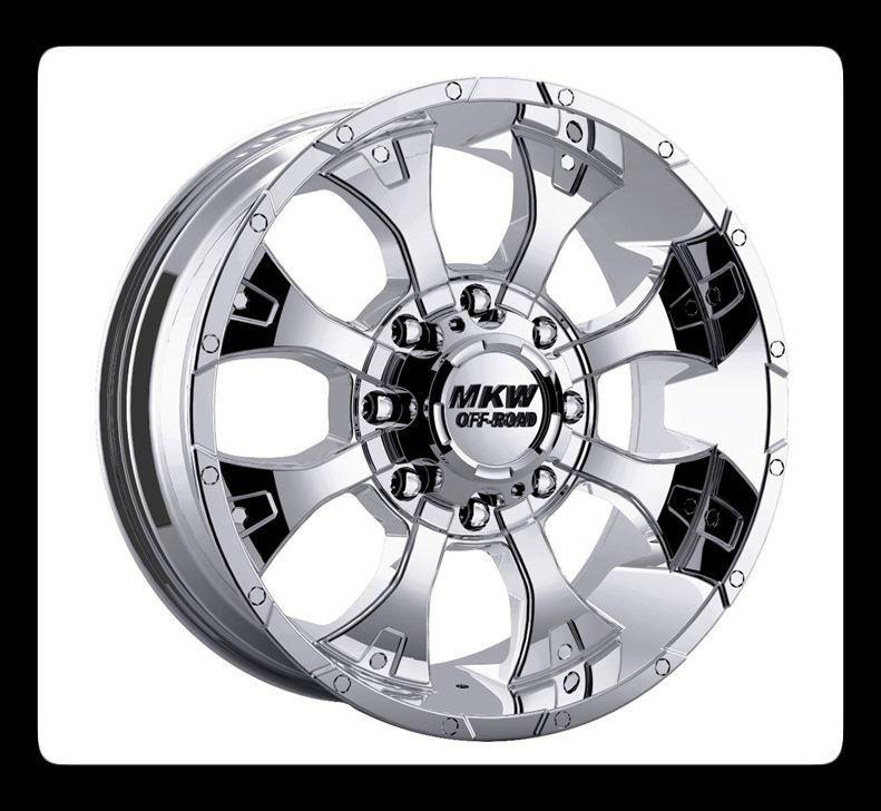 20" mkw offroad m85 chrome rims & nitto 305-55-20 terra grappler tires wheels