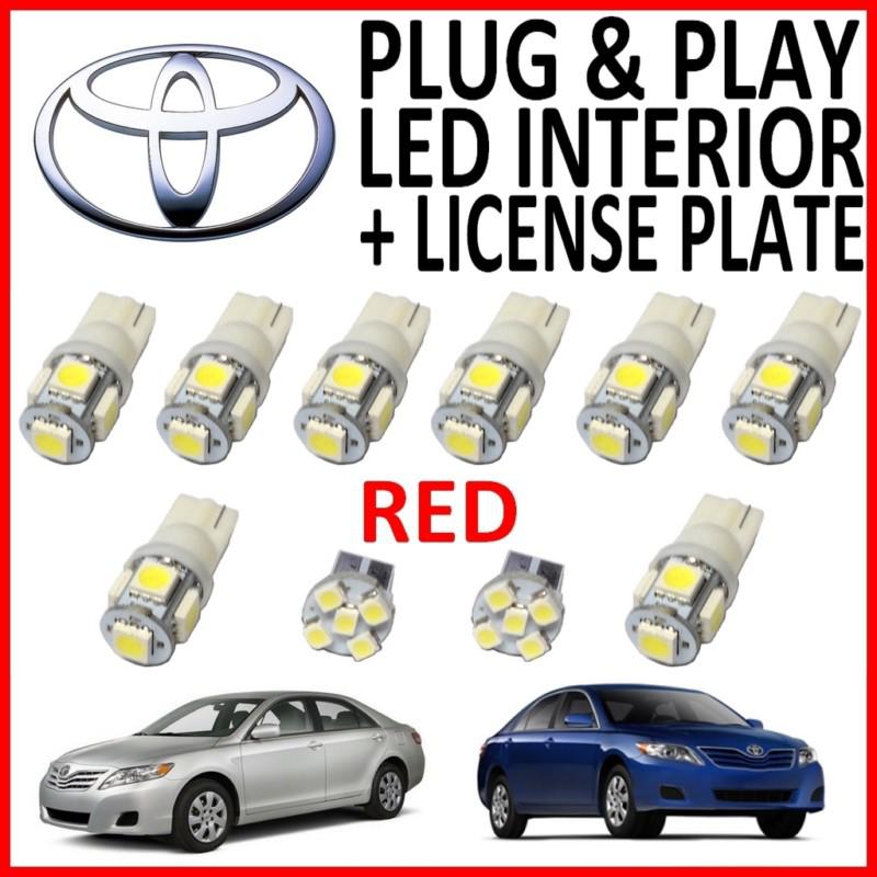 10 piece super red led interior package kit + license plate tag lights tc3r