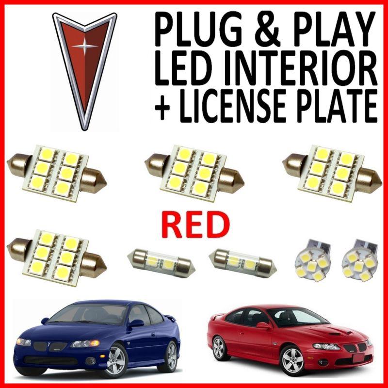 8 piece super red led interior package kit + license plate tag lights pg1r