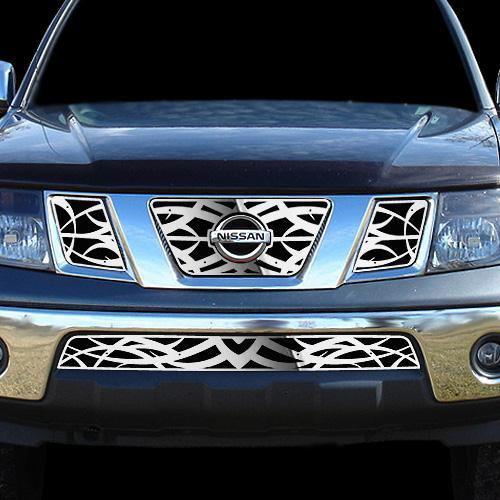 Nissan pathfinder 05-07 tribal polished stainless truck grill insert add-on trim