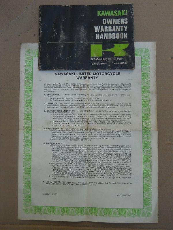 Kawasaki h1 h2 original owners warranty handbook w/ 16 pages of specifications !