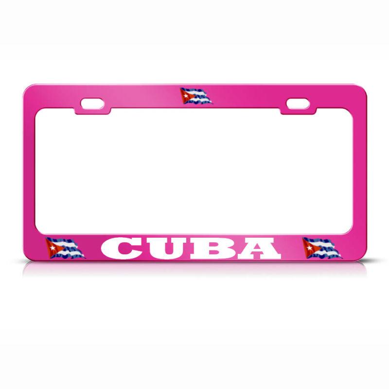 Hot pink cuba girly license plate frame cuban flag pride suv auto tag