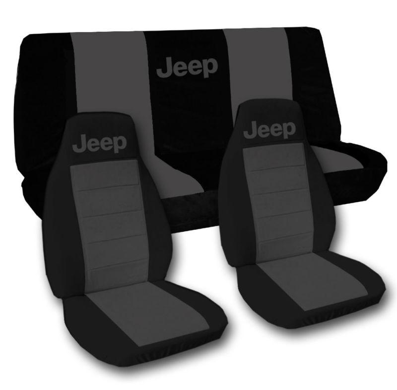 Jeep wrangler yj  front+back car seat covers black-charcoal w/jeep ,more avbl