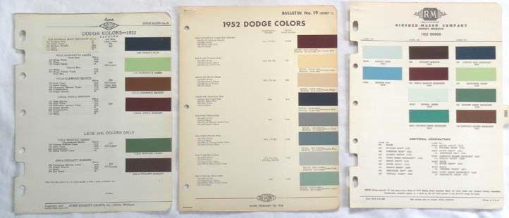 1952 dodge r-m acme dupont  color paint chip charts  all models original mopar 