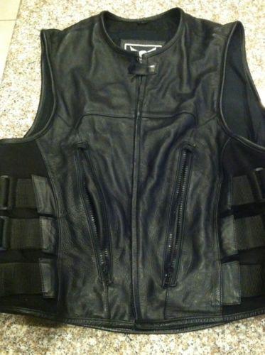 Black leather extra large mens vest with harley reflective decal on back