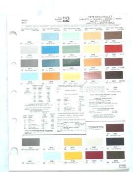 1978 chevrolet ppg color paint chip chart all models original 