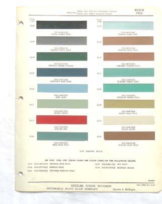 1952  buick ppg  color paint chip chart all models original 