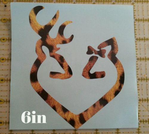 6in cheetah print browning buck and doe heart vehicle decal