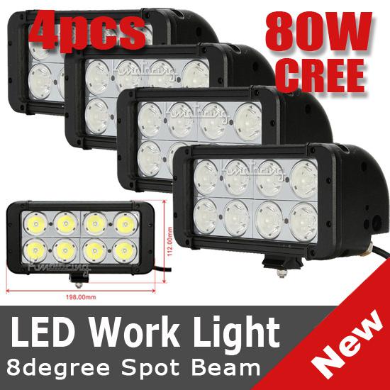 4pcs 80w 8000lm cree led spot beam work light offroad lamp car van jeep atv 8"