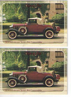 1932 chevy convertible baseball card sized cards - lot of 2 - must see !!