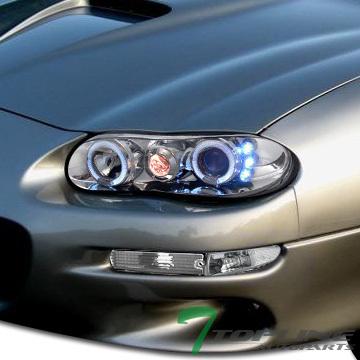 Chrome drl led dual halo rims projector head lights lamps 98-02 chevy camaro z28