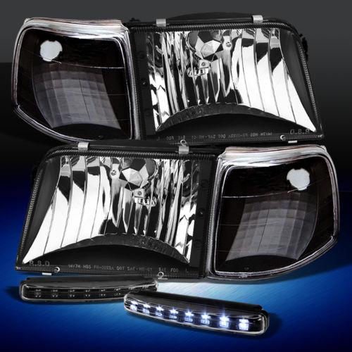 Black 93-97 ranger crystal headlights+corner signal+drl led daytime running lamp