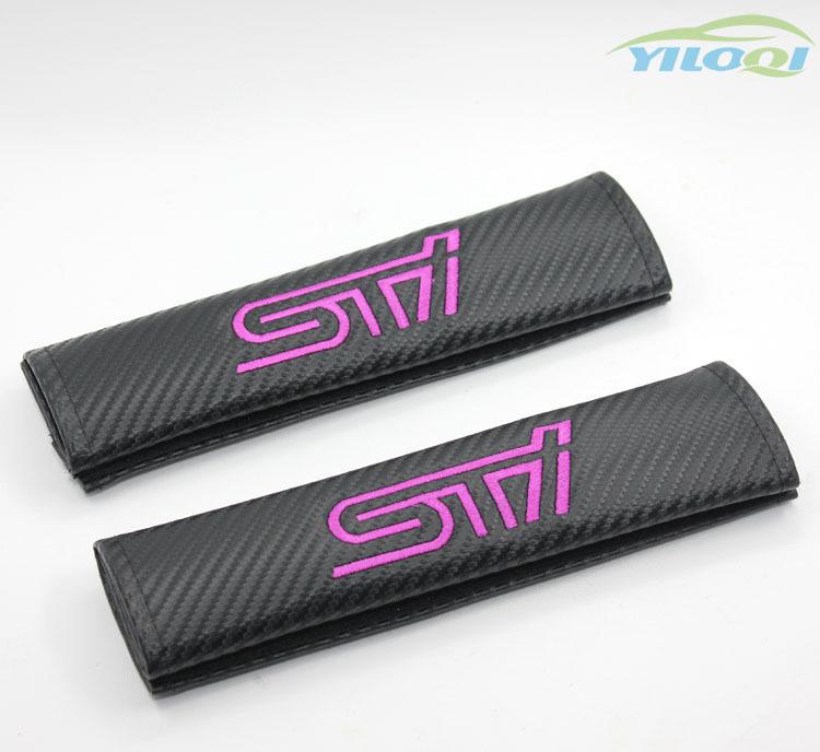 A pair carbon fiber seatbelt cover shoulder pad pads for subaru sti all models