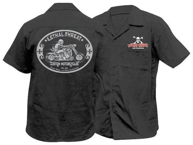 Lethal threat custom motorcycle short sleeve workshirt black md/medium
