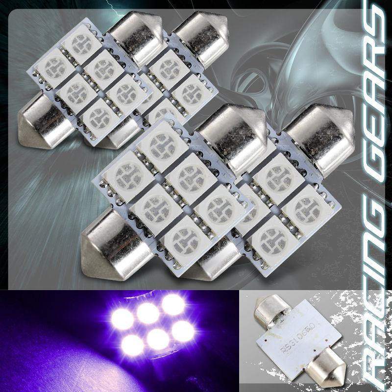 4x 31mm 1.25" purple 6 smd led festoon replacement dome interior light lamp bulb