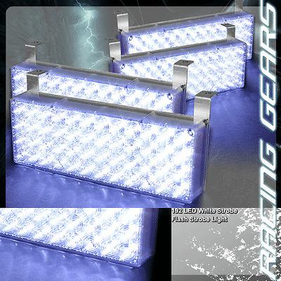 192 white led 12v 3x mode deck dash grille hazard flash strobe lights (4x panel)