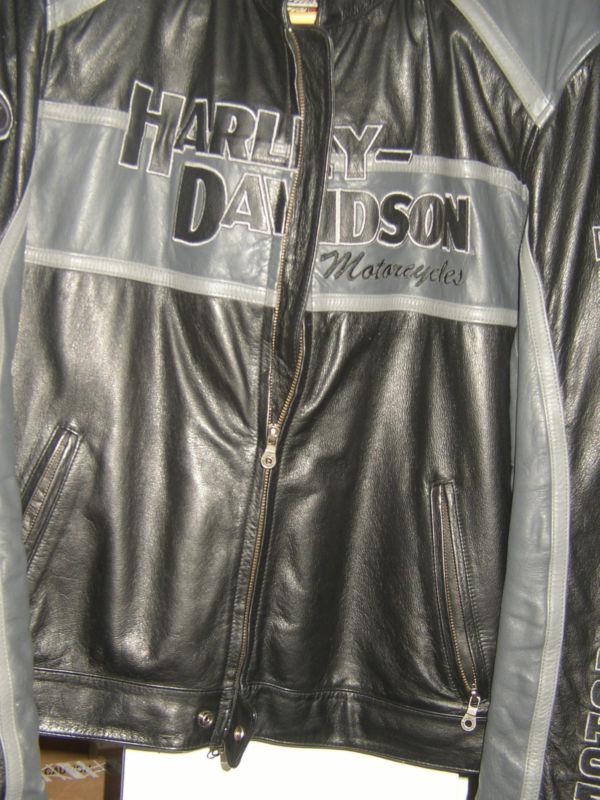 Harley davidson mens black / grey leather classic race jacket size xl   
