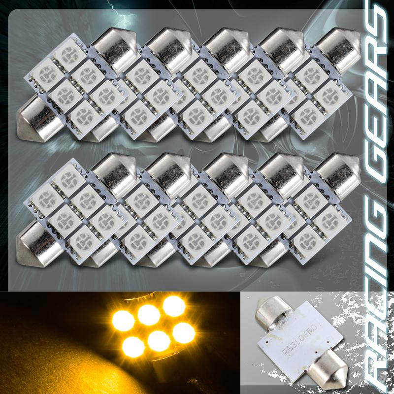 10x 31mm 1.25" amber 6 smd led festoon replacement dome interior light lamp bulb