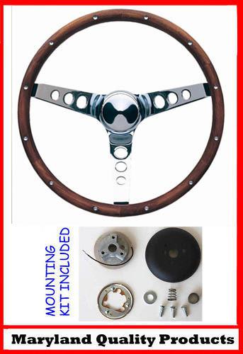 60-73 vw volkswagon grant wood steering wheel chrome 13.5" walnut