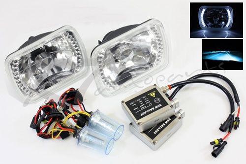 7x6 h6014/h6052/h6054 jdm white led ring headlights+10000k blue hi/low hid combo