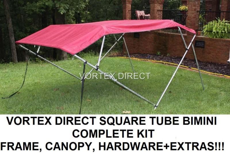 Square tube frame vortex 4 bow pontoon/deck boat bimini top 10' burgundy 91-96"