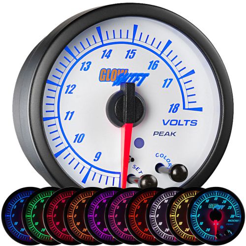 Glowshift 52mm white elite stepper motor voltmeter volt gauge 8-18 volts